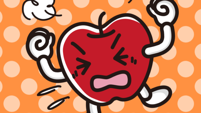 カンカンに怒るりんごちゃんのイラスト【色、背景あり】PNG