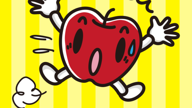 驚くりんごちゃんのイラスト【色、背景あり】PNG