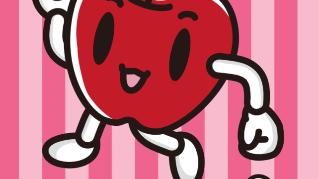 走るりんごちゃんのイラスト【色、背景あり】PNG