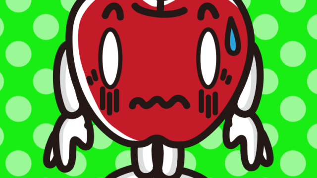 ショックを受けるりんごちゃんのイラスト【色、背景あり】PNG