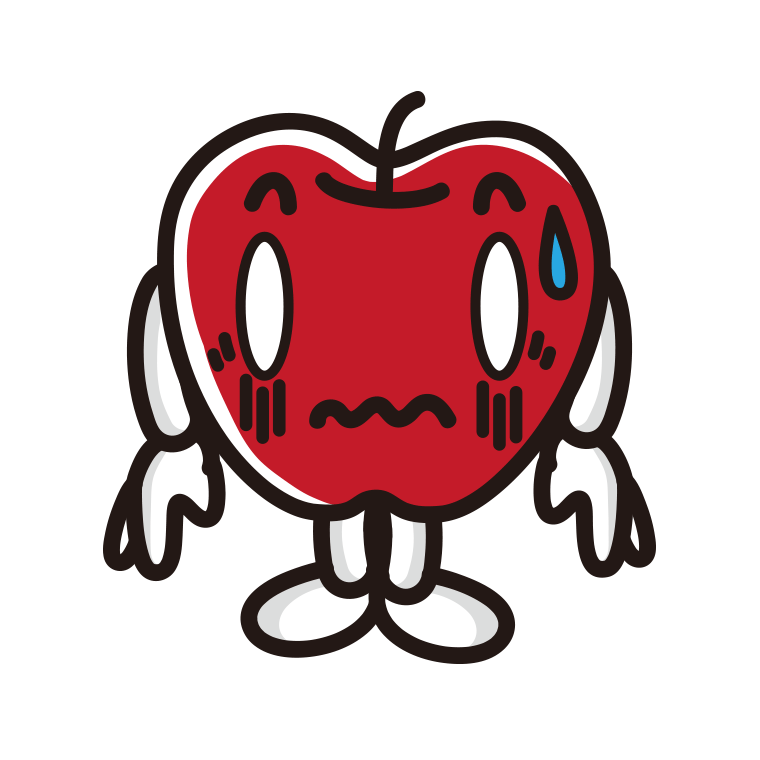 ショックを受けるりんごちゃんのイラスト【色あり、背景なし】透過PNG
