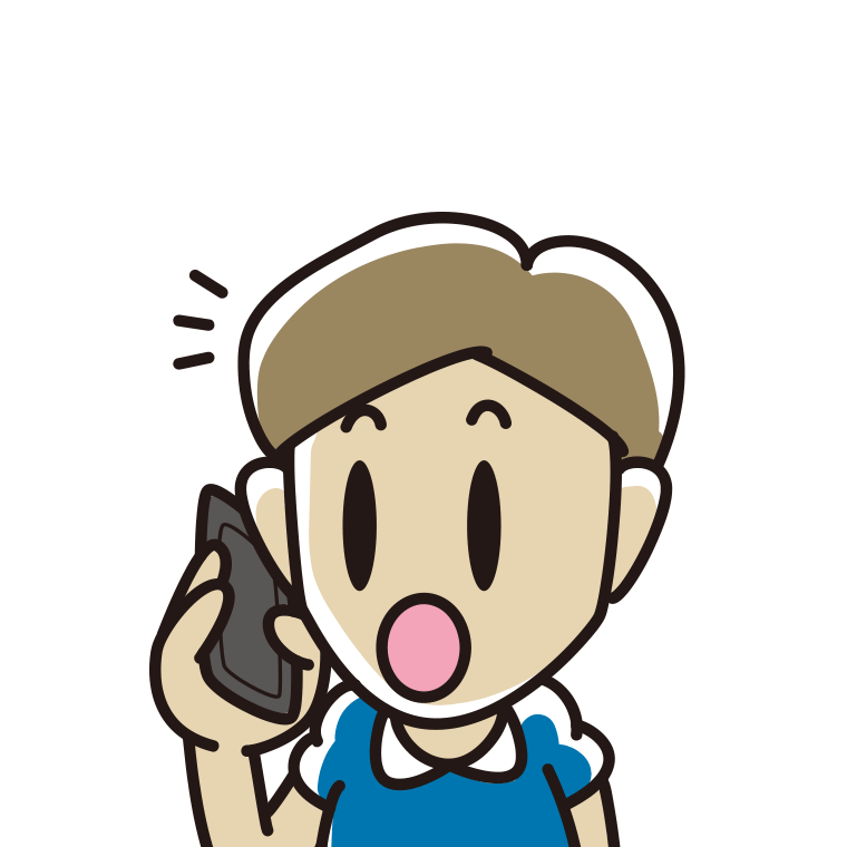 スマホで電話して驚く男性のイラスト【色あり、背景なし】透過PNG