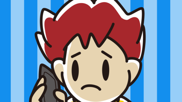 スマホで電話して困る男子大学生のイラスト【色、背景あり】PNG