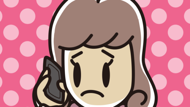 スマホで電話して困る女子大学生のイラスト【色、背景あり】PNG