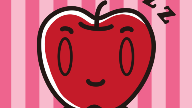 眠るりんごちゃんのイラスト【色、背景あり】PNG