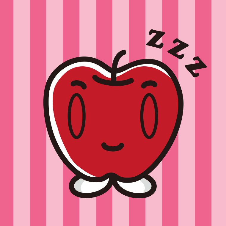 眠るりんごちゃんのイラスト【色、背景あり】PNG