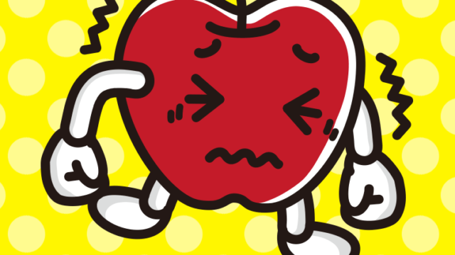 ブルブル震えるりんごちゃんのイラスト【色、背景あり】PNG