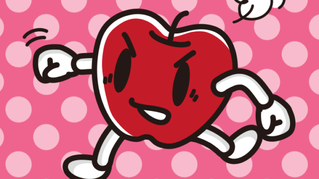 パンチするりんごちゃんのイラスト【色、背景あり】PNG