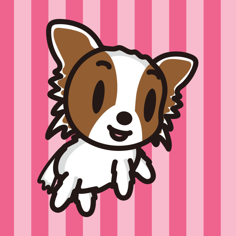 かわいいパピヨンちゃん（犬）のイラスト【色、背景あり】PNG