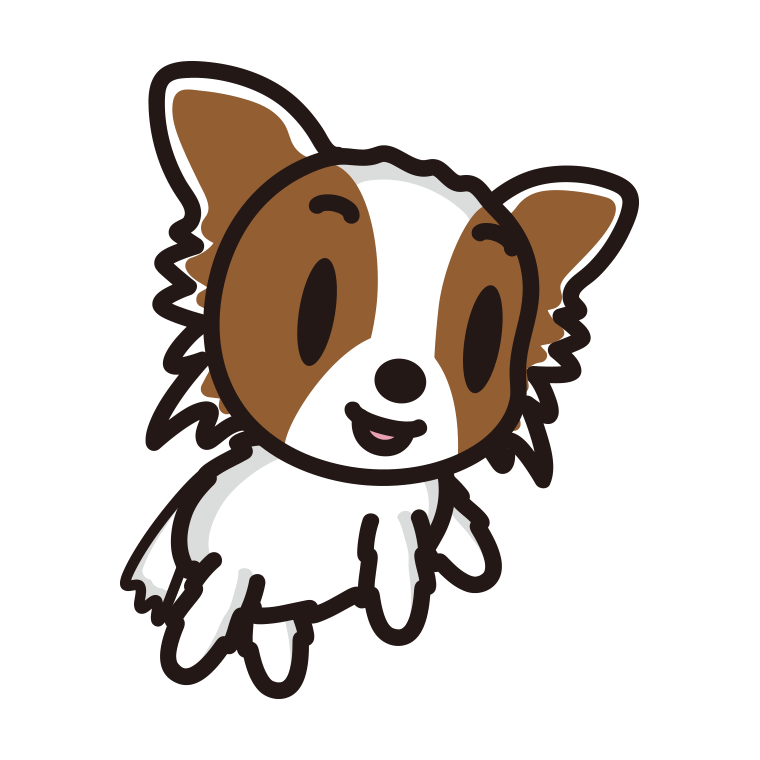 かわいいパピヨンちゃん（犬）のイラスト【色あり、背景なし】透過PNG