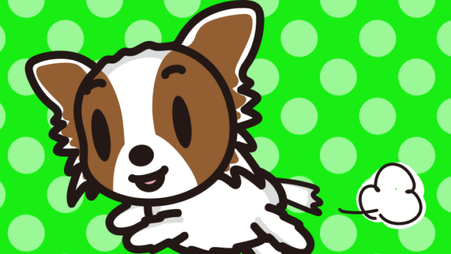 走るパピヨンちゃん（犬）のイラスト【色、背景あり】PNG