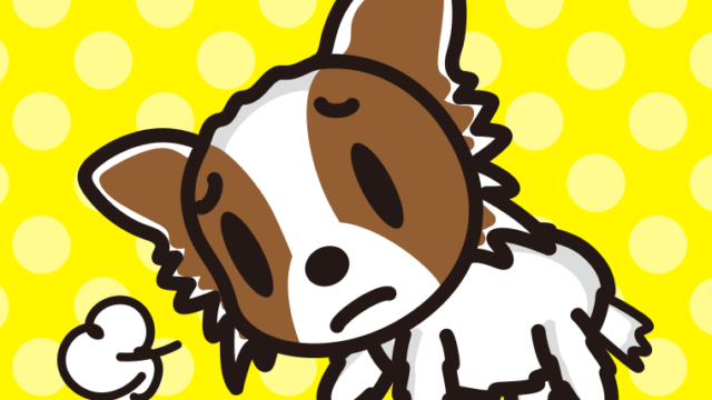 悲しそうなパピヨンちゃん（犬）のイラスト【色、背景あり】PNG