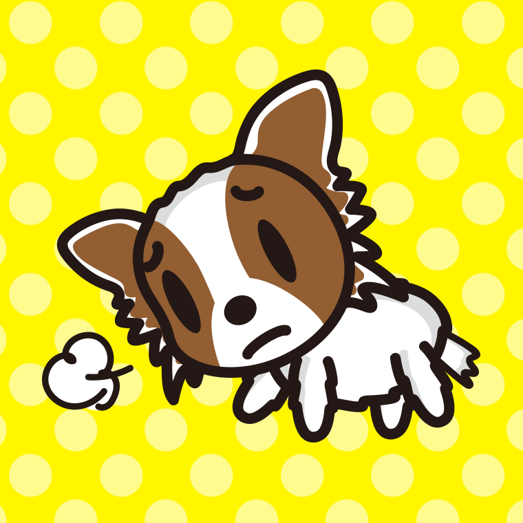 悲しそうなパピヨンちゃん（犬）のイラスト【色、背景あり】PNG