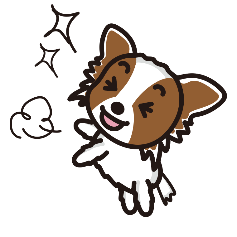 喜ぶパピヨンちゃん（犬）のイラスト【色あり、背景なし】透過PNG