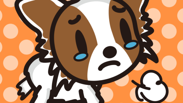 泣くパピヨンちゃん（犬）のイラスト【色、背景あり】PNG
