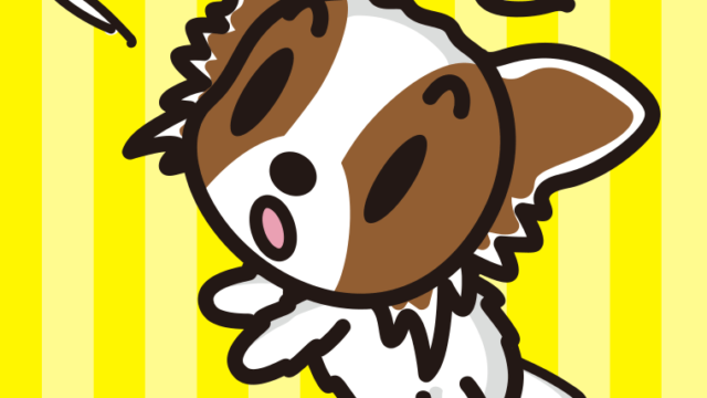 驚くパピヨンちゃん（犬）のイラスト【色、背景あり】PNG