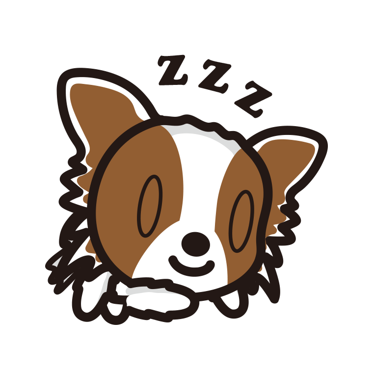 眠っているパピヨンちゃん（犬）のイラスト【色あり、背景なし】透過PNG