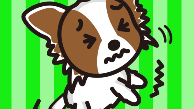 ブルブル震えるパピヨンちゃん（犬）のイラスト【色、背景あり】PNG