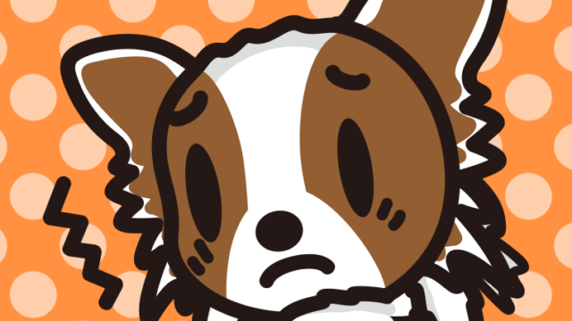 具合が悪いパピヨンちゃん（犬）のイラスト【色、背景あり】PNG
