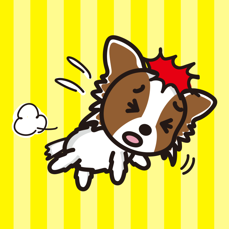 ぶつかるパピヨンちゃん（犬）のイラスト【色、背景あり】PNG
