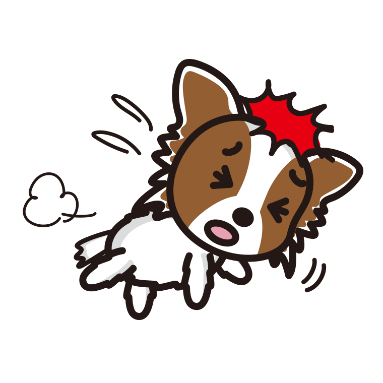 ぶつかるパピヨンちゃん（犬）のイラスト【色あり、背景なし】透過PNG