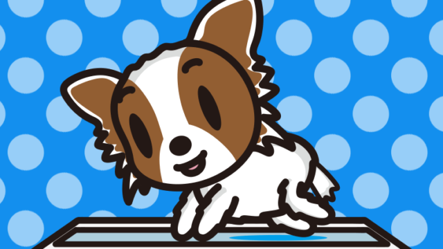 トイレするパピヨンちゃん（犬）のイラスト【色、背景あり】PNG