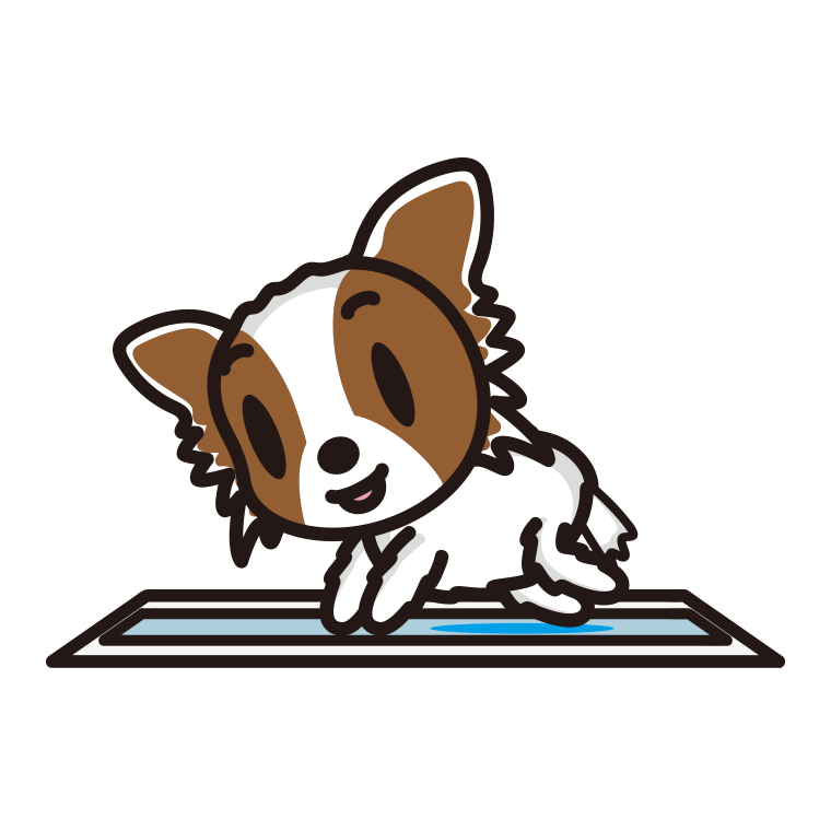 トイレするパピヨンちゃん（犬）のイラスト【色あり、背景なし】透過PNG