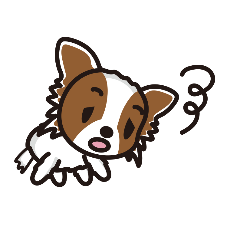 眠そうなパピヨンちゃん（犬）のイラスト【色あり、背景なし】透過PNG