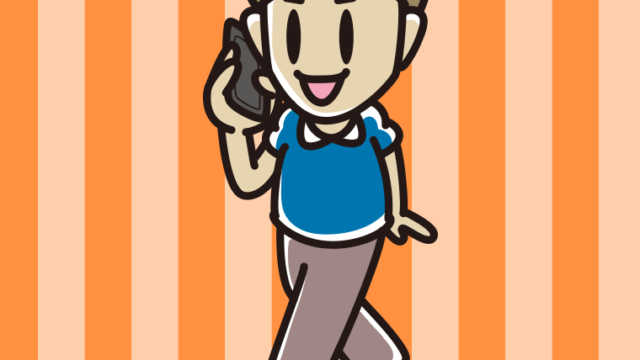 歩きながらスマホで電話する男性のイラスト【色、背景あり】PNG