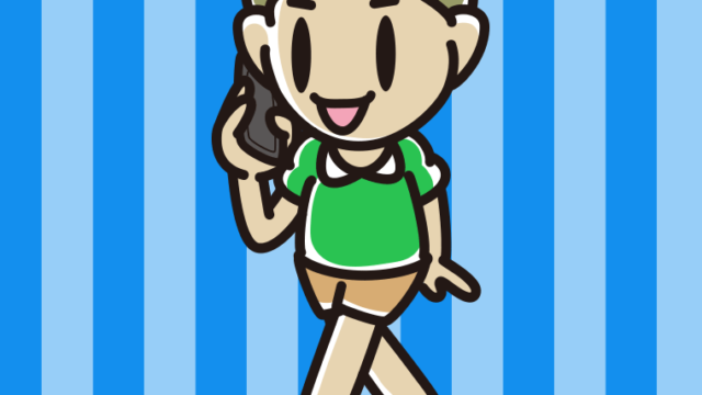 歩きながらスマホで電話する小学生男子のイラスト【色、背景あり】PNG