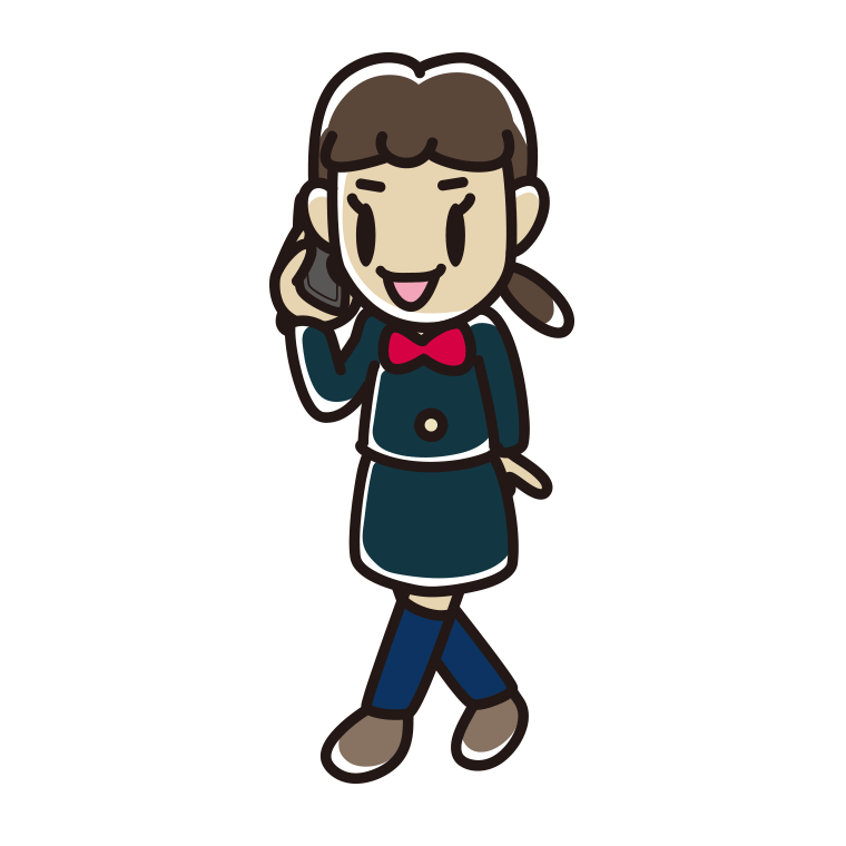 歩きながらスマホで電話する女子中学生のイラスト【色あり、背景なし】透過PNG