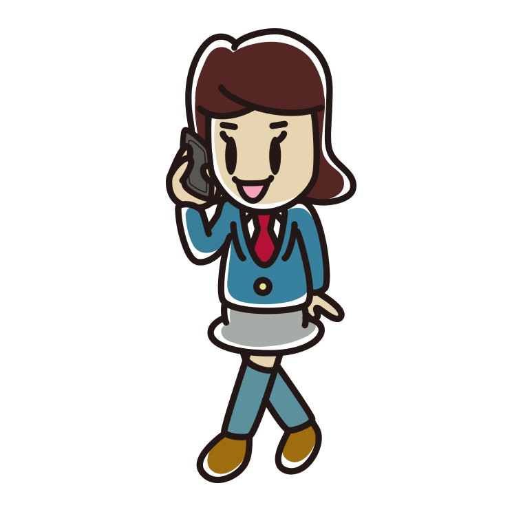 歩きながらスマホで電話する女子高校生のイラスト【色あり、背景なし】透過PNG