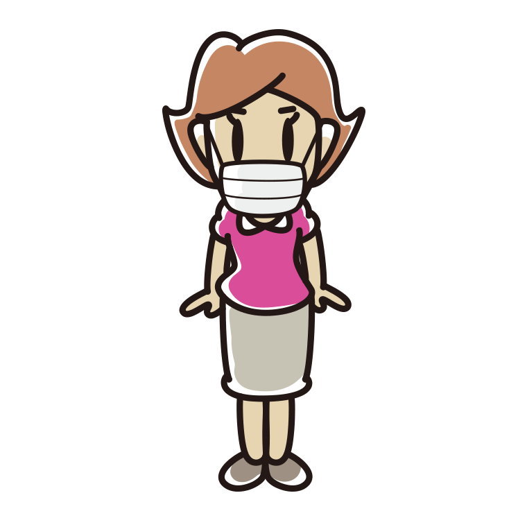 マスクをする女性のイラスト【色あり、背景なし】透過PNG