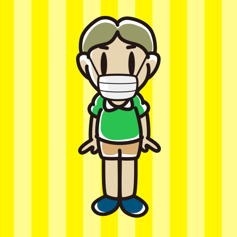 マスクをする小学生男子のイラスト【色、背景あり】PNG