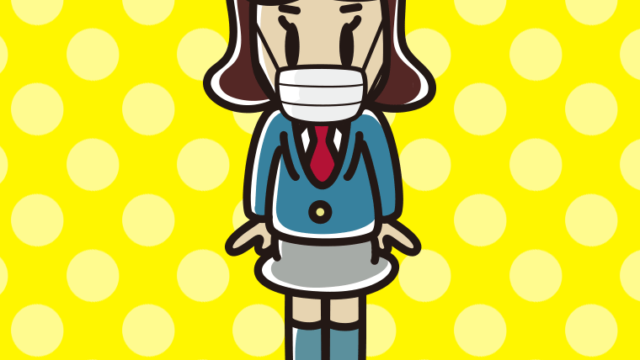 マスクをする女子高校生のイラスト【色、背景あり】PNG