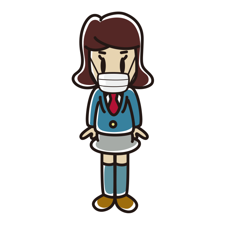 マスクをする女子高校生のイラスト【色あり、背景なし】透過PNG