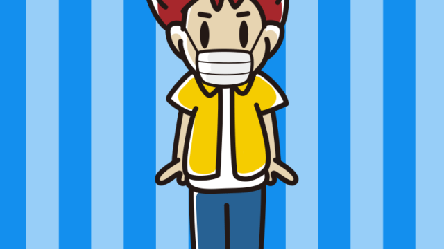 マスクをする男子大学生のイラスト【色、背景あり】PNG