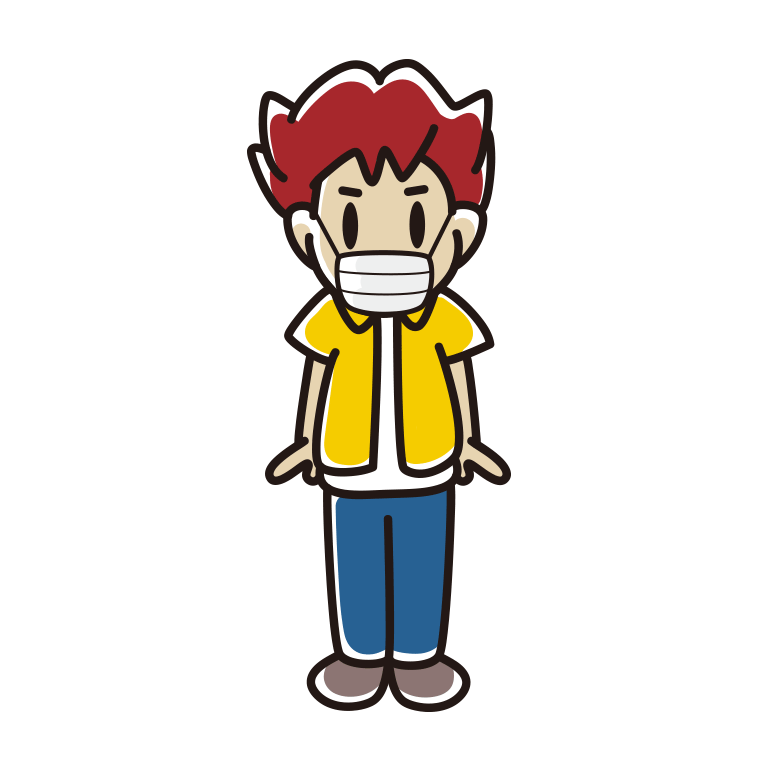 マスクをする男子大学生のイラスト【色あり、背景なし】透過PNG