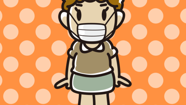 マスクをするおばさんのイラスト【色、背景あり】PNG