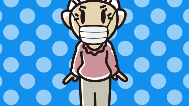 マスクをするおばあさんのイラスト【色、背景あり】PNG