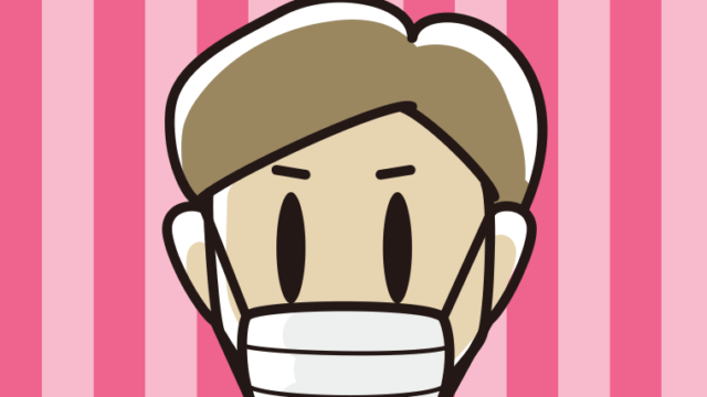 マスクをする男性の顔のイラスト【色、背景あり】PNG