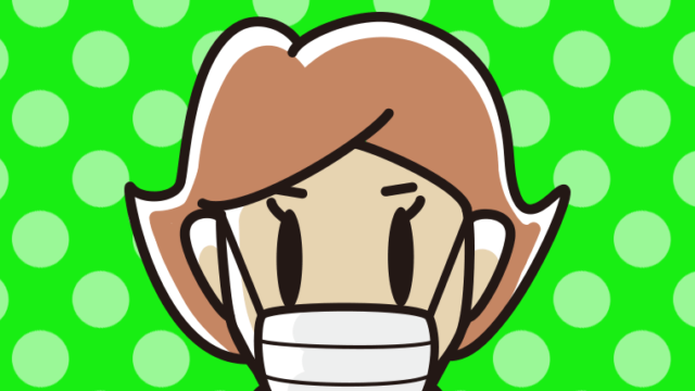 マスクをする女性の顔のイラスト【色、背景あり】PNG