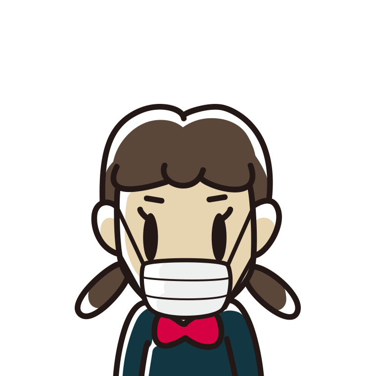 マスクをする女子中学生の顔のイラスト【色あり、背景なし】透過PNG