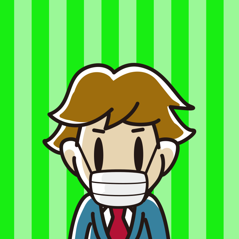マスクをする男子高校生の顔のイラスト【色、背景あり】PNG