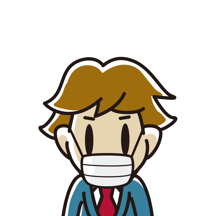 マスクをする男子高校生の顔のイラスト【色あり、背景なし】透過PNG