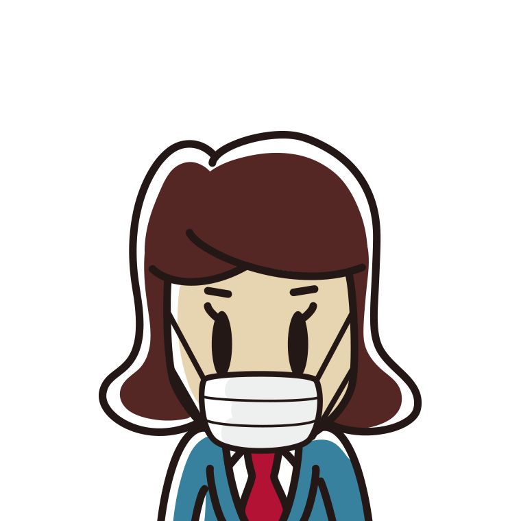 マスクをする女子高校生の顔のイラスト【色あり、背景なし】透過PNG