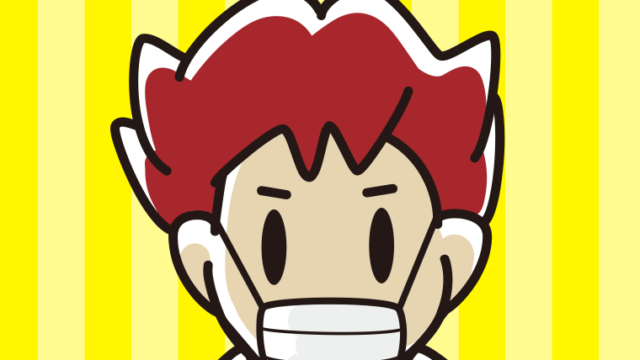 マスクをする男子大学生の顔のイラスト【色、背景あり】PNG