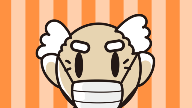 マスクをするおじいさんの顔のイラスト【色、背景あり】PNG
