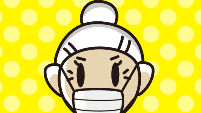 マスクをするおばあさんの顔のイラスト【色、背景あり】PNG