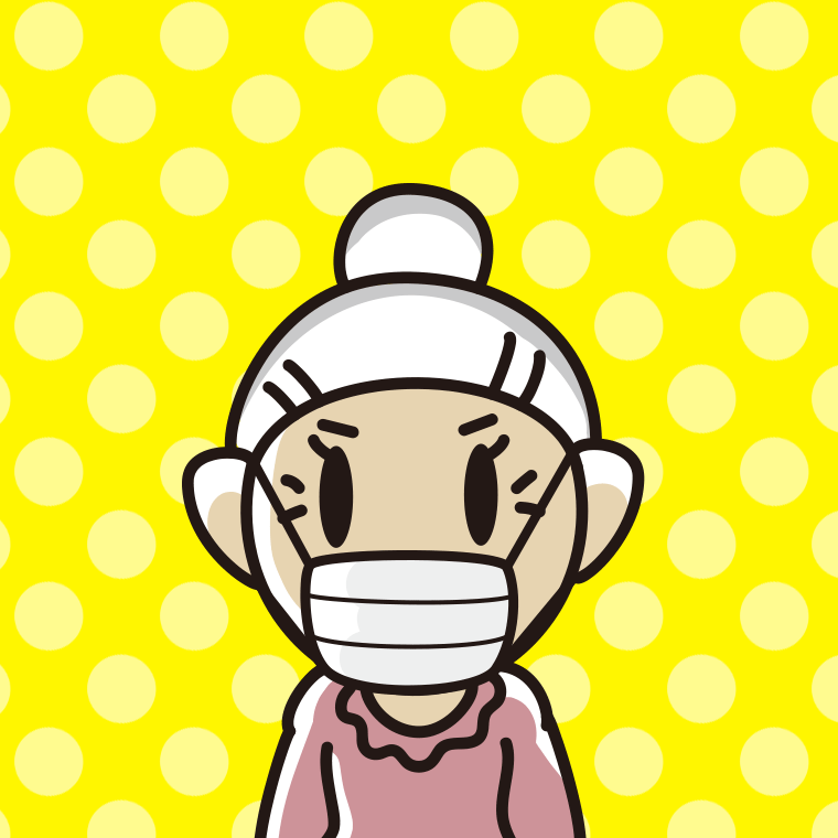 マスクをするおばあさんの顔のイラスト【色、背景あり】PNG